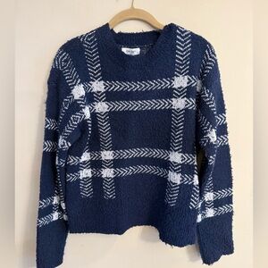 Chic Navy and White Plaid Sweater